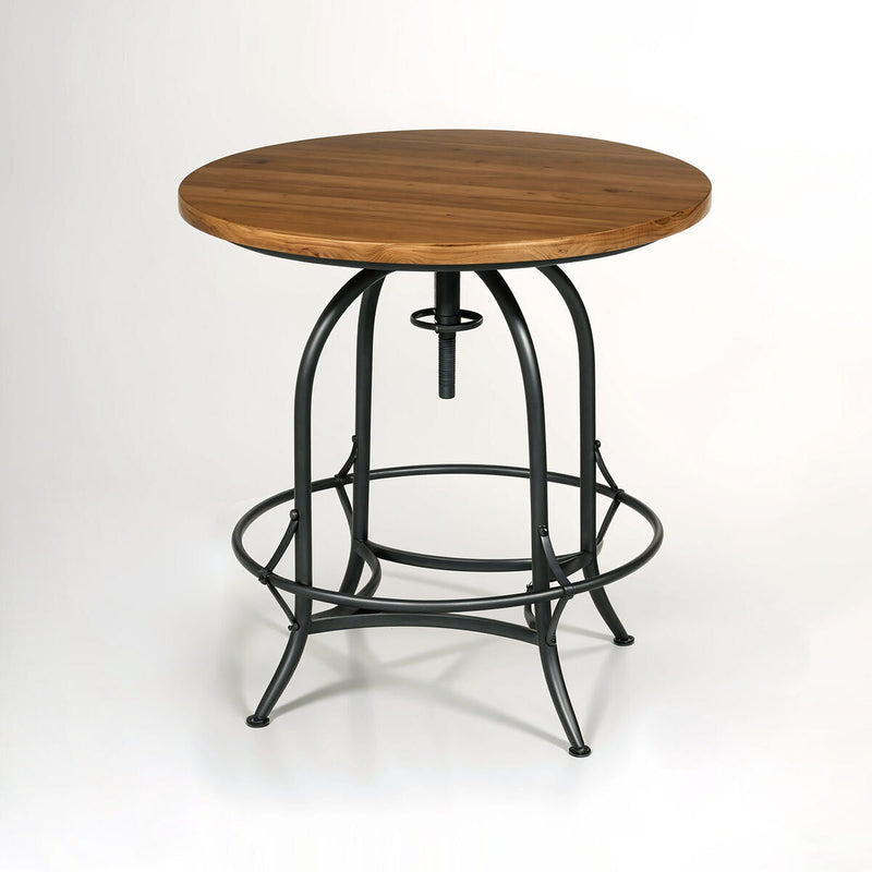 Fir Wood Top Height Adjustable Round Side Table with Industrial Metal Base | Foundry