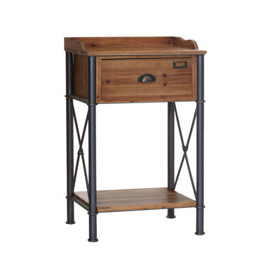 Industrial Metal Frame 1-Drawer Side Table with Natural Wood Grain Top | Foundry