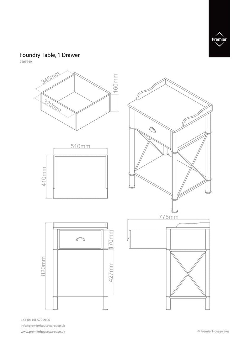 Industrial Metal Frame 1-Drawer Side Table with Natural Wood Grain Top | Foundry