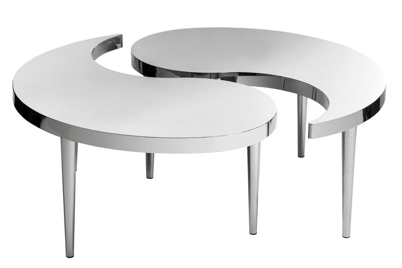 Silver Yin-Yang Stainless Steel Coffee Table with Floor Protecting Feet, Lure