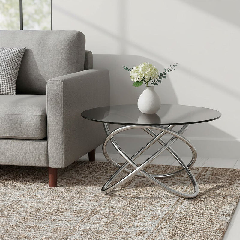 Smoked Glass Top and Silver Steel Frame Side Table | Cassy