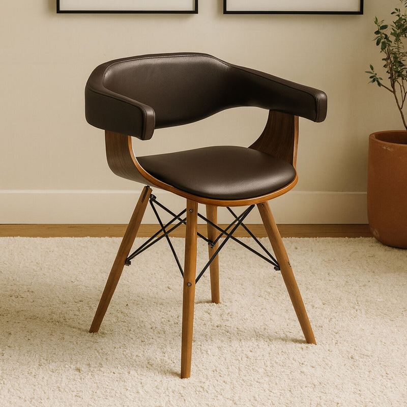 Brown Leather Effect and Beech Wood Chair | Parkar