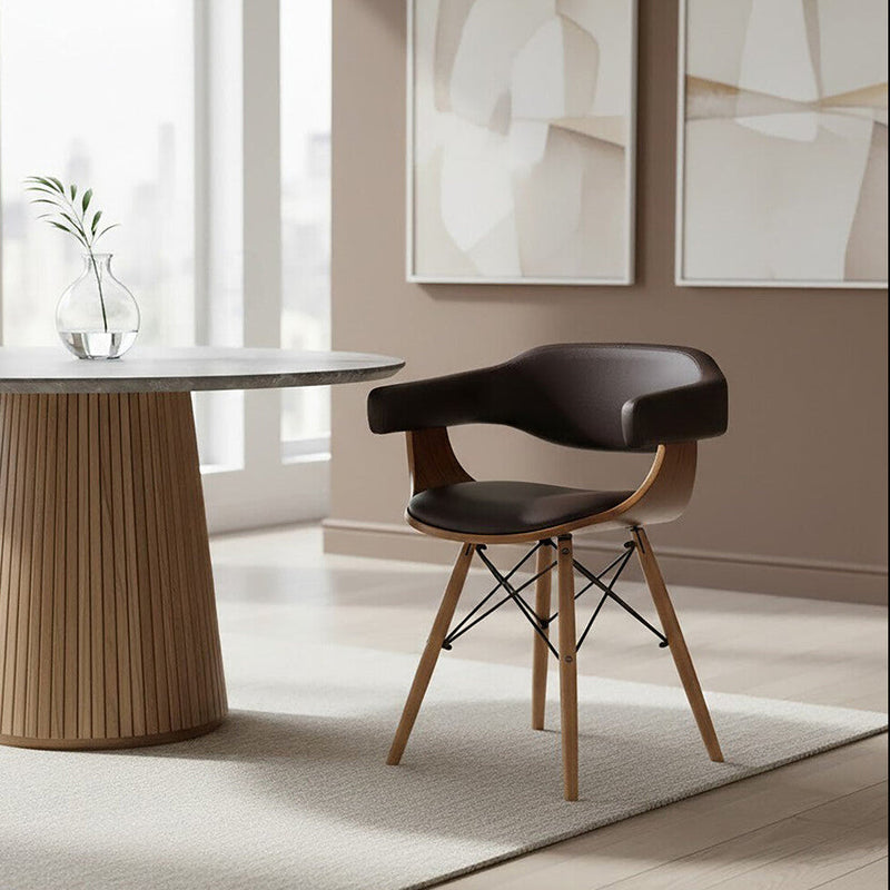 Brown Leather Effect and Beech Wood Chair | Parkar
