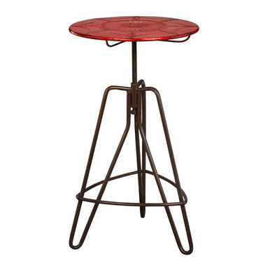 Red Metal Adjustable Bar Table with Black Distressed Finish Hairpin Legs | Artisan