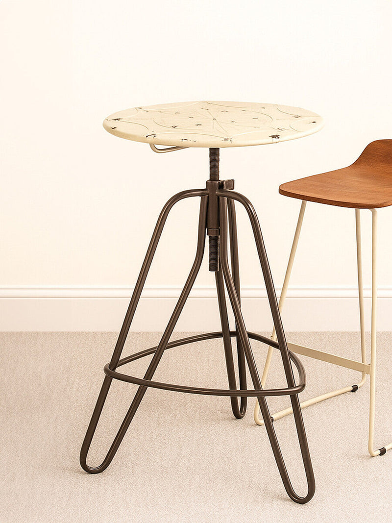 Cream Metal Adjustable Bar Table with Black Distressed Finish Hairpin Legs | Artisan