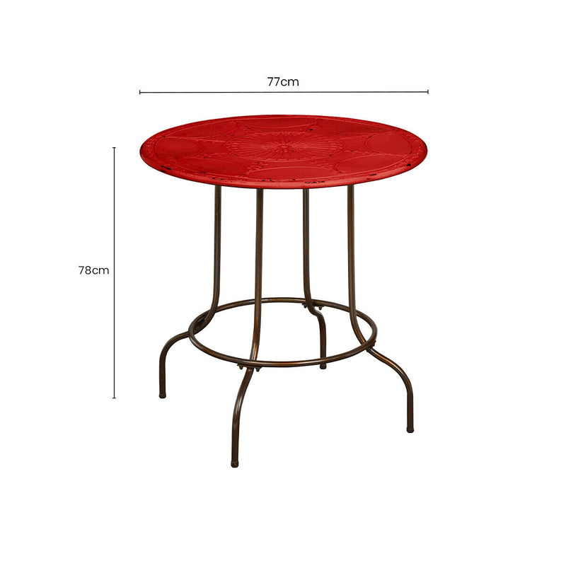 Red Distressed Metal Top Side Table with Black Four Leg Metal Base | Artisan
