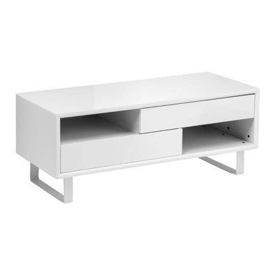 White High Gloss Coffee Table with 2 Drawers and Open Shelves | Moritz