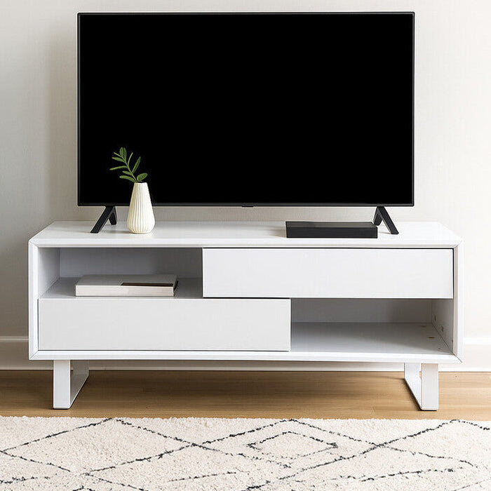 White High Gloss Coffee Table with 2 Drawers and Open Shelves | Moritz