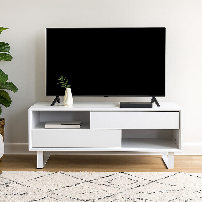 White High Gloss Coffee Table with 2 Drawers and Open Shelves | Moritz