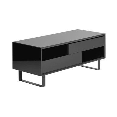Black High Gloss Coffee Table with 2 Drawers and Open Shelves | Moritz