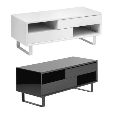 Black High Gloss Coffee Table with 2 Drawers and Open Shelves | Moritz