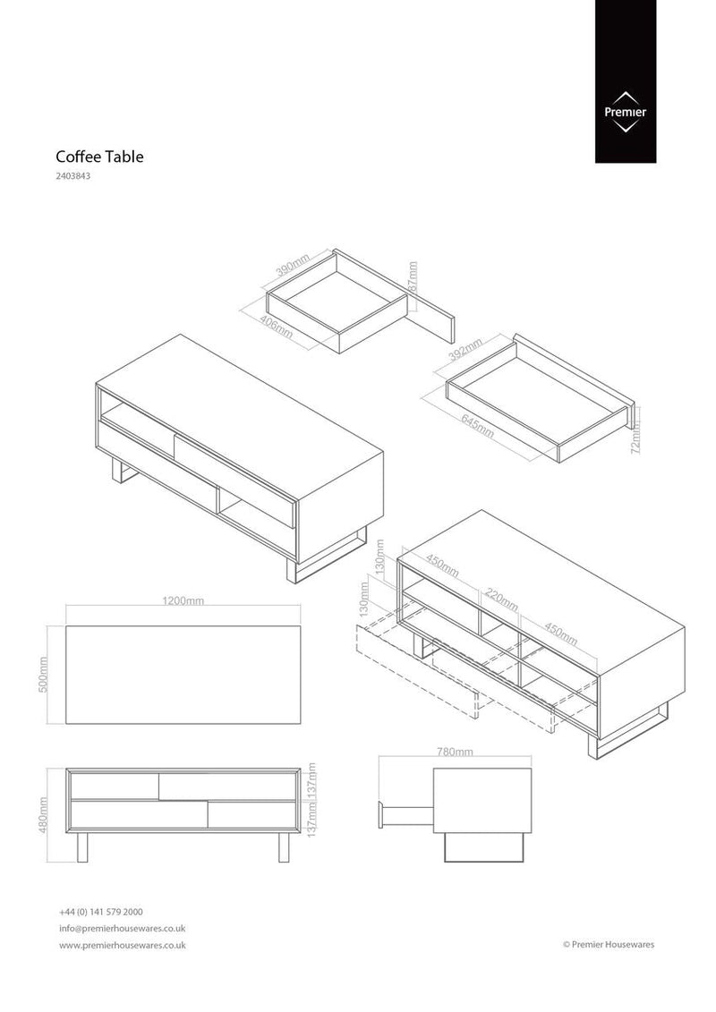 Black High Gloss Coffee Table with 2 Drawers and Open Shelves | Moritz