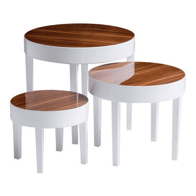White High Gloss Wooden Frame Nest of 3 Table with Pear Wood Effect Top | Moritz