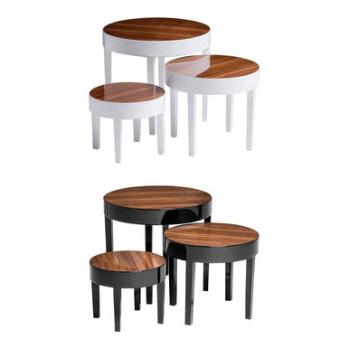 White High Gloss Wooden Frame Nest of 3 Table with Pear Wood Effect Top | Moritz