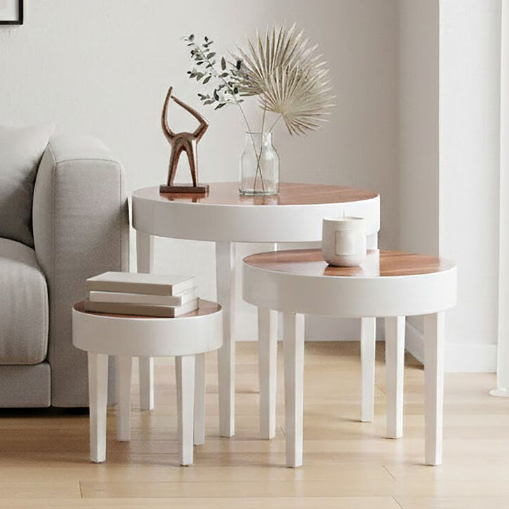 White High Gloss Wooden Frame Nest of 3 Table with Pear Wood Effect Top | Moritz