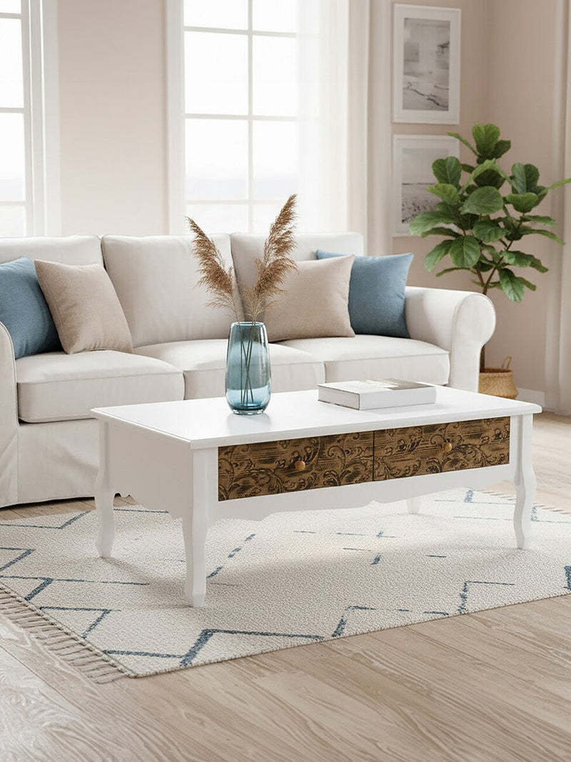 White Rectangular Coffee Table with Two Storage Drawers | Bali