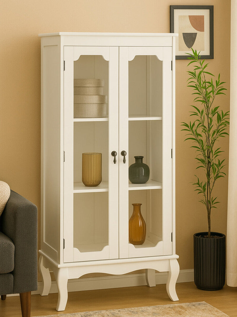 Two Glass Door Ivory Finish Cabinet | Marcella