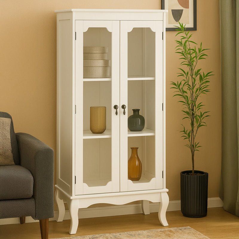Two Glass Door Ivory Finish Cabinet | Marcella