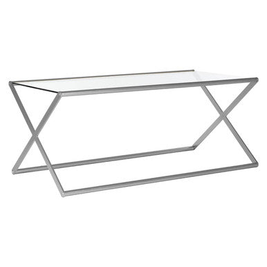 Tempered Glass Rectangular Coffee Table with Silver Cross Frame Design | Roma
