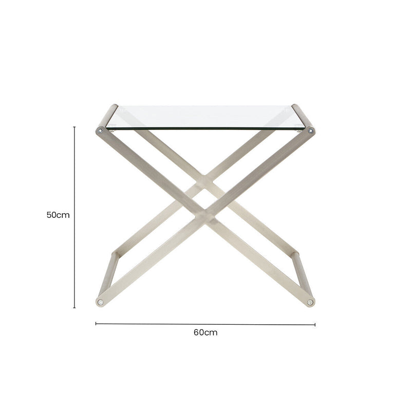 Tempered Glass Rectangular Side Table with Criss Cross Design | Roma