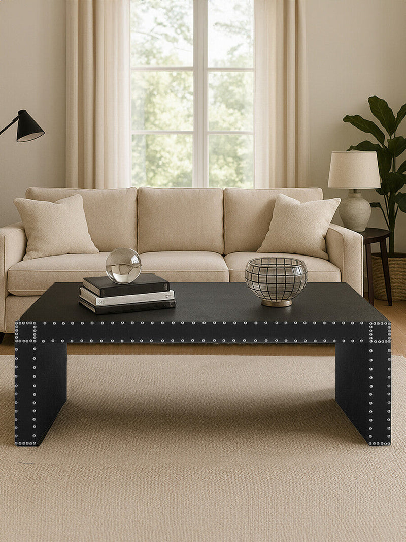 Black Leather Effect Rectangular Coffee Table | Sloane