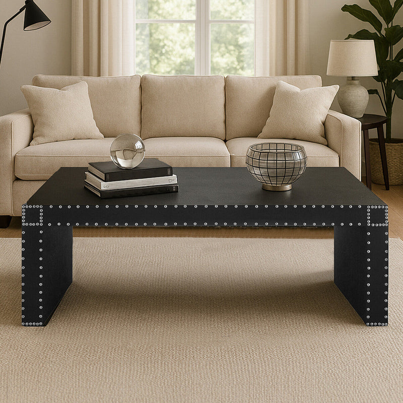 Black Leather Effect Rectangular Coffee Table | Sloane