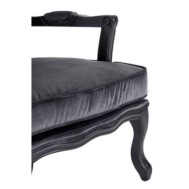 Grey Velvet Chair and Footstool | Rococo