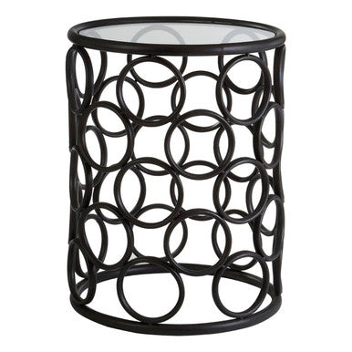 Black Round Glass Top Side Table with Circular Frame Design Meta Base | Antalya