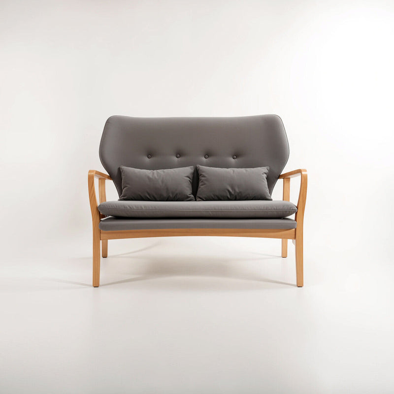 2 Seater Grey Sofa with Birchwood Frame | Stockholm