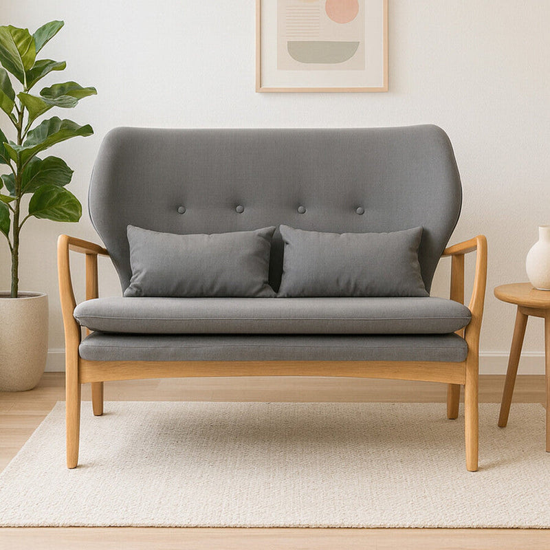 2 Seater Grey Sofa with Birchwood Frame | Stockholm