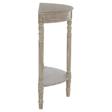Natural Wooden Half Moon Console Table with Lower Storage Shelf and Carved Legs | Heritage