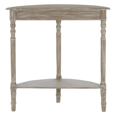 Natural Wooden Half Moon Console Table with Lower Storage Shelf and Carved Legs | Heritage