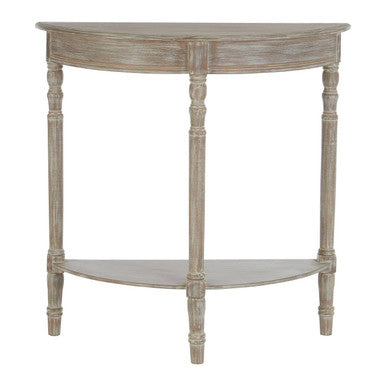 Natural Wooden Half Moon Console Table with Lower Storage Shelf and Carved Legs | Heritage