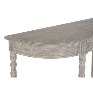 Natural Wooden Half Moon Console Table with Lower Storage Shelf and Carved Legs | Heritage