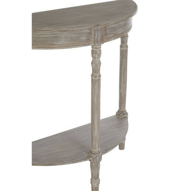 Natural Wooden Half Moon Console Table with Lower Storage Shelf and Carved Legs | Heritage
