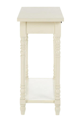 White Wooden Ivory Two-Tier Display Top Console Table with 2 Drawers and Carved Legs, Heritage