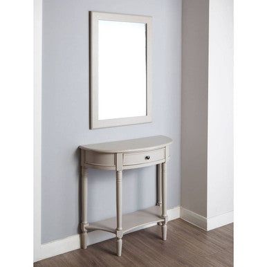 Grey Putty Natural Wooden One-Drawer Console Table with Open Lower Shelf and Carved Spindle Legs, Heritage