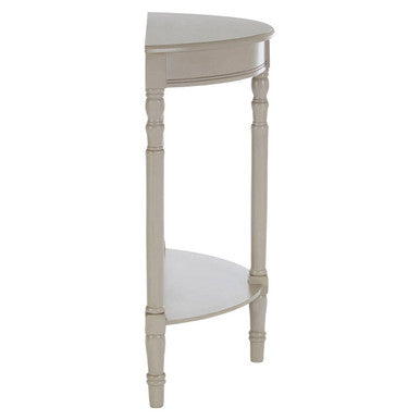 Grey Putty Wooden Half Moon Console Table with Open Lower Shelf and Carved Spindle Legs | Heritage
