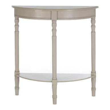 Grey Putty Wooden Half Moon Console Table with Open Lower Shelf and Carved Spindle Legs | Heritage