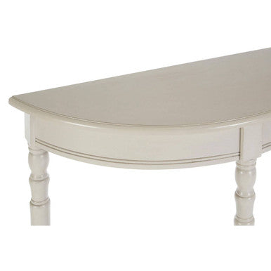 Grey Putty Wooden Half Moon Console Table with Open Lower Shelf and Carved Spindle Legs | Heritage