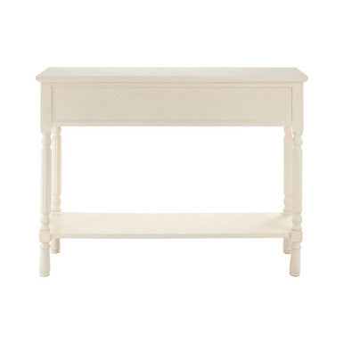 White Ivory Wooden 3-Drawer Console Table with Bevelled Top and Bottom Shelf | Heritage