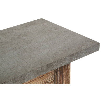Grey Metal Top Console Table with Natural Carved Wooden Legs | Elementary