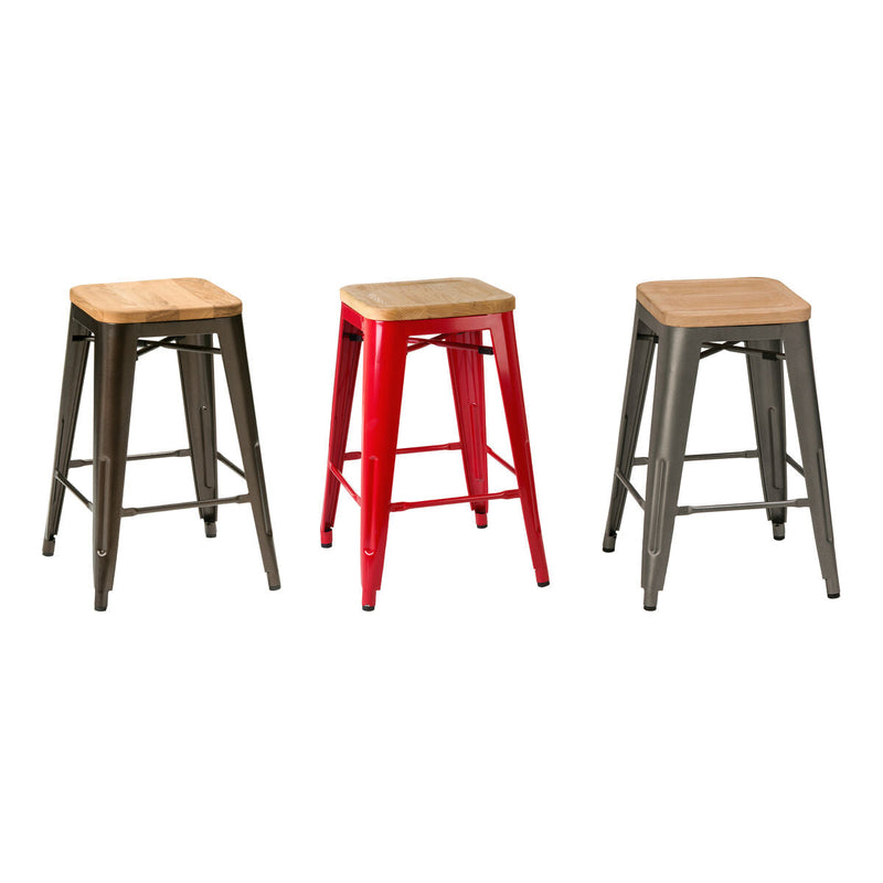 Red  Bar Stool in Powder Coated Metal and Wood | Aldgate