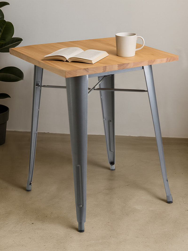 Natural Rustic Wood Top Side Table with Silver Powder Coated Metal Base | Aldgate