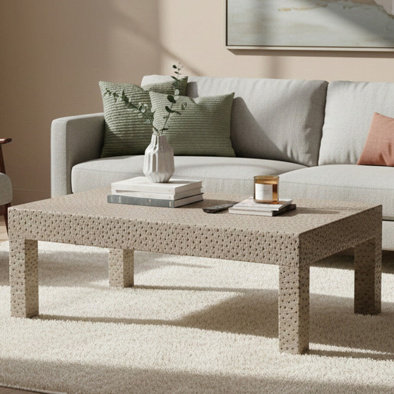 Natural Leather Effect Wooden Rectangular Coffee Table with Sturdy Legs | Ostrich