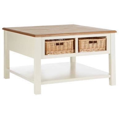 Cream Wood Coffee Table with 2 Rattan Storage Baskets | Dorset