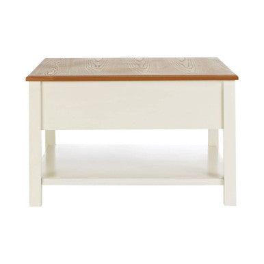 Cream Wood Coffee Table with 2 Rattan Storage Baskets | Dorset