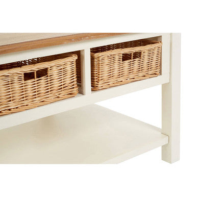 Cream Wood Coffee Table with 2 Rattan Storage Baskets | Dorset