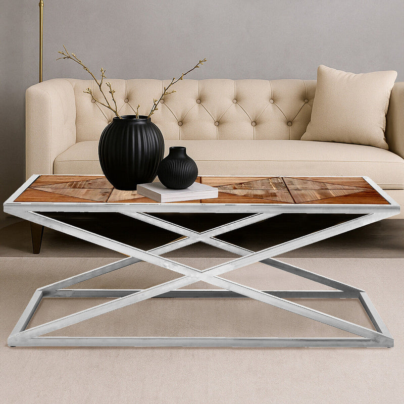 Natural Rectangular Coffee Table with Cross Frame Design | Hudson
