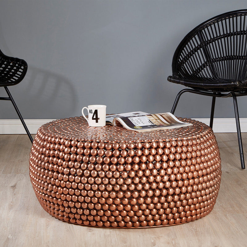 Gold Interlinked Beaded Iron Copper Finish Coffee Table | Templar